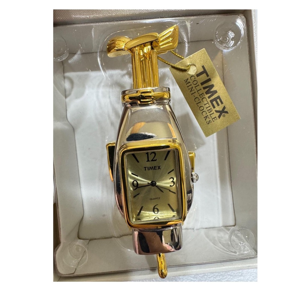 VTG Timex Collectible Mini Clock Golf Bag Design Gold Silver Tone‎ Quartz TMX210 - Picture 4 of 9